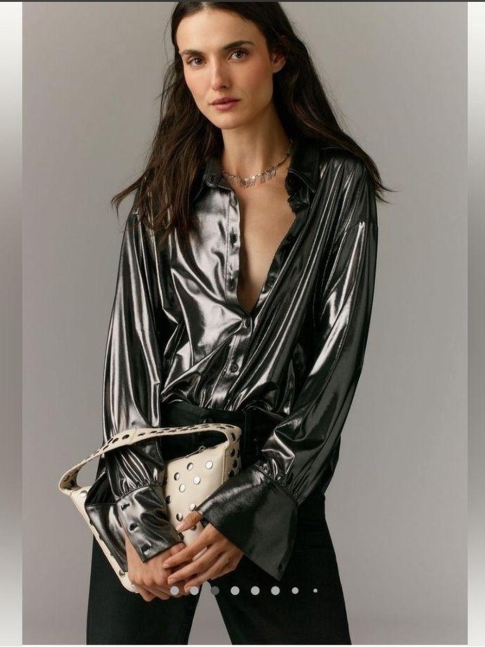 Express Shiny Carbon Button-Front Blouse Jacket